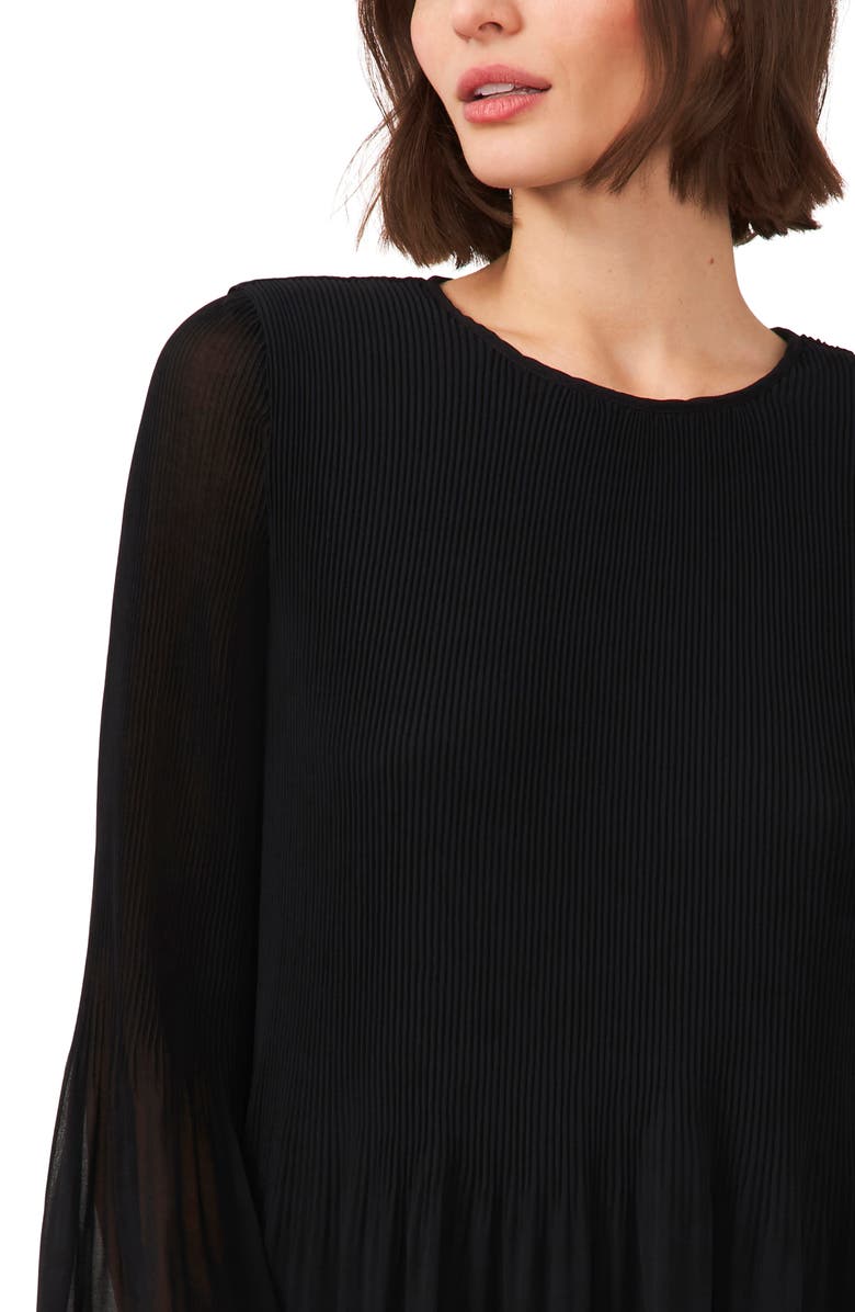 Halogen<sup>®</sup> Plissé Long Sleeve Dress, Alternate, color, Rich Black 060
