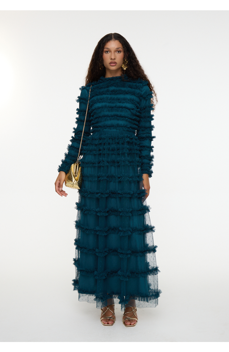 MARYISA Modest Ruffle Dress Maxi With Flowey bottom, Main, color,