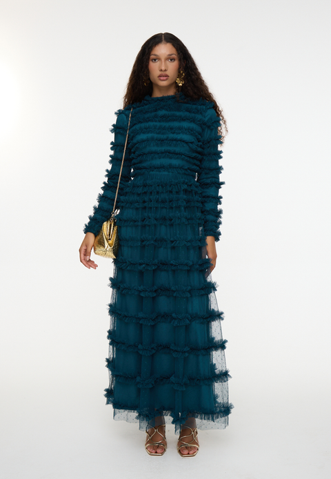 Modest Ruffle Dress Maxi With Flowey bottom