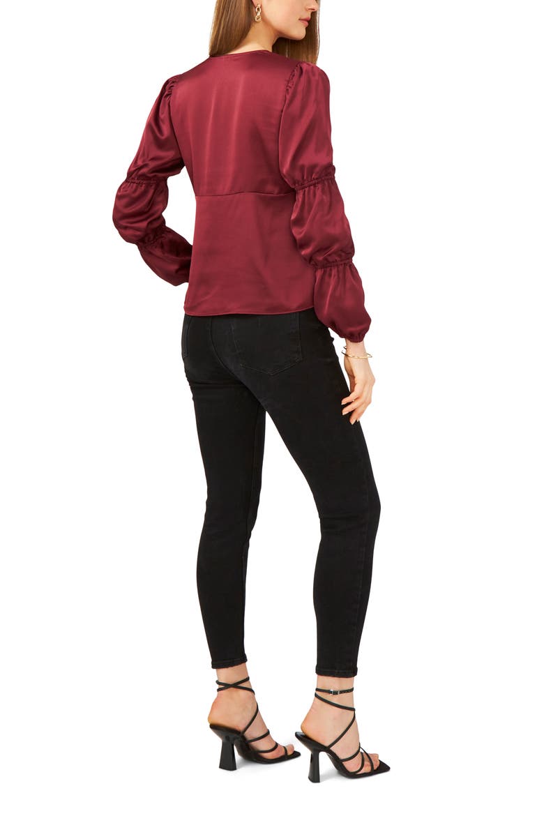 Tie Front Satin Blouse, Alternate, color, NAPA WINE