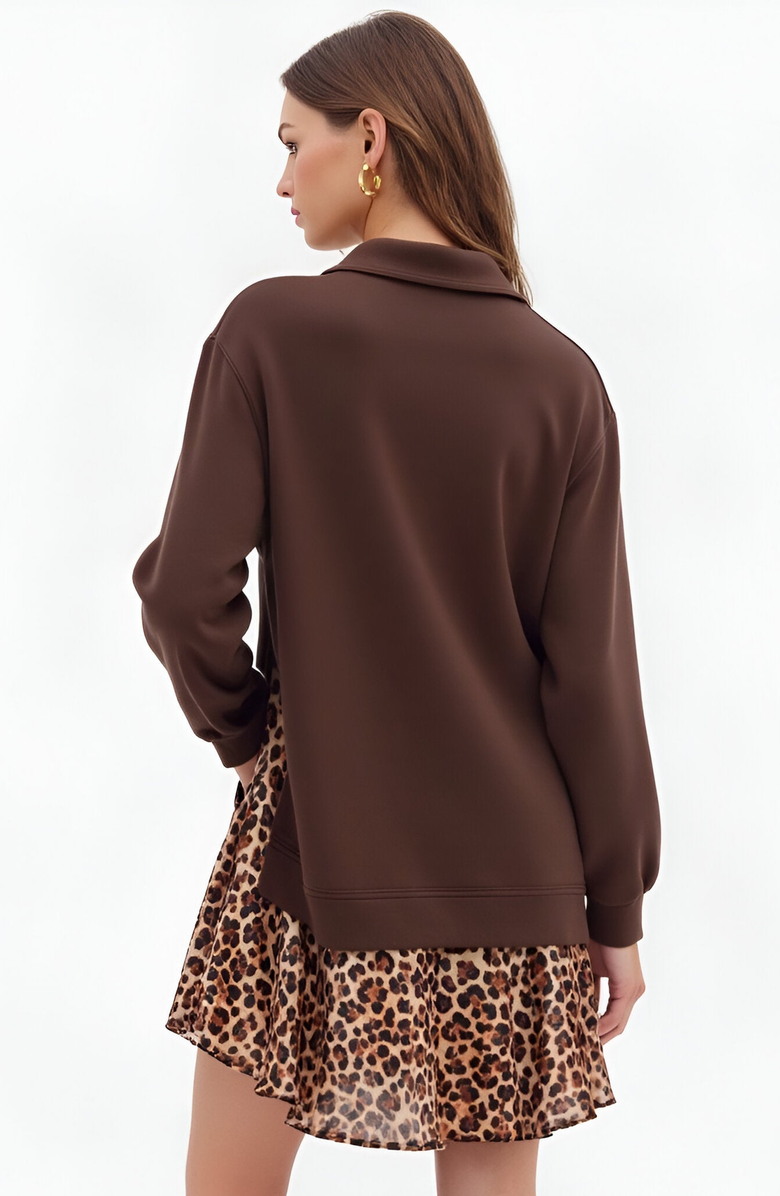 Modenaire Layered Mini Dress with Leopard Print Skirt and Contrast Collar, Alternate, color, 