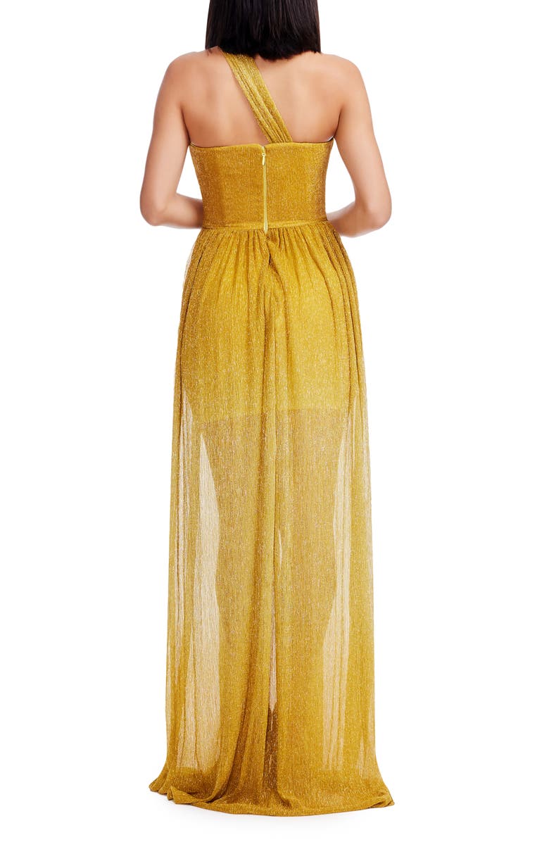 Dress the Population Idalia Metalllic Ombré One-Shoulder Gown, Alternate, color, Golden Haze