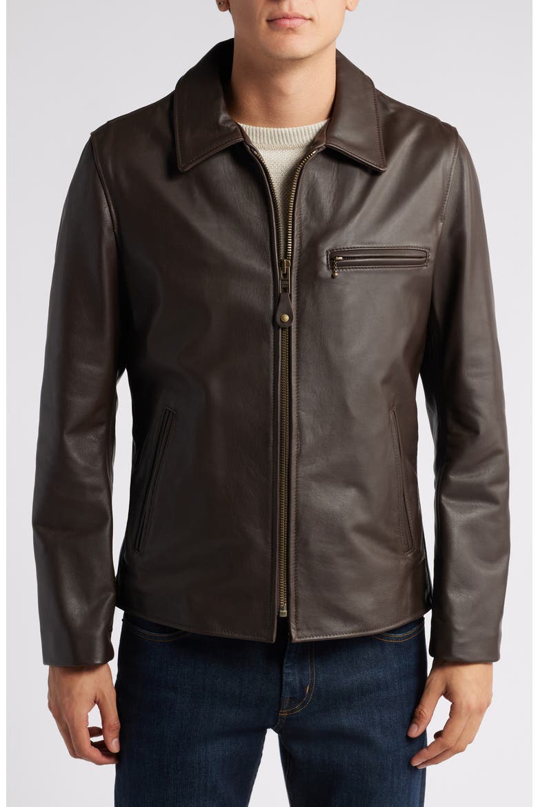 Waxy Cowhide Leather Moto Jacket, Alternate, color, BROWN