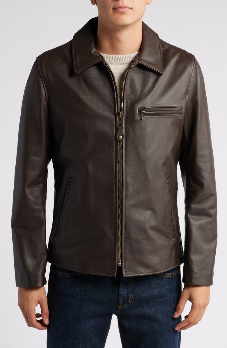 Schott NYC Waxy Cowhide Leather Moto Jacket, Alternate, color, Brown