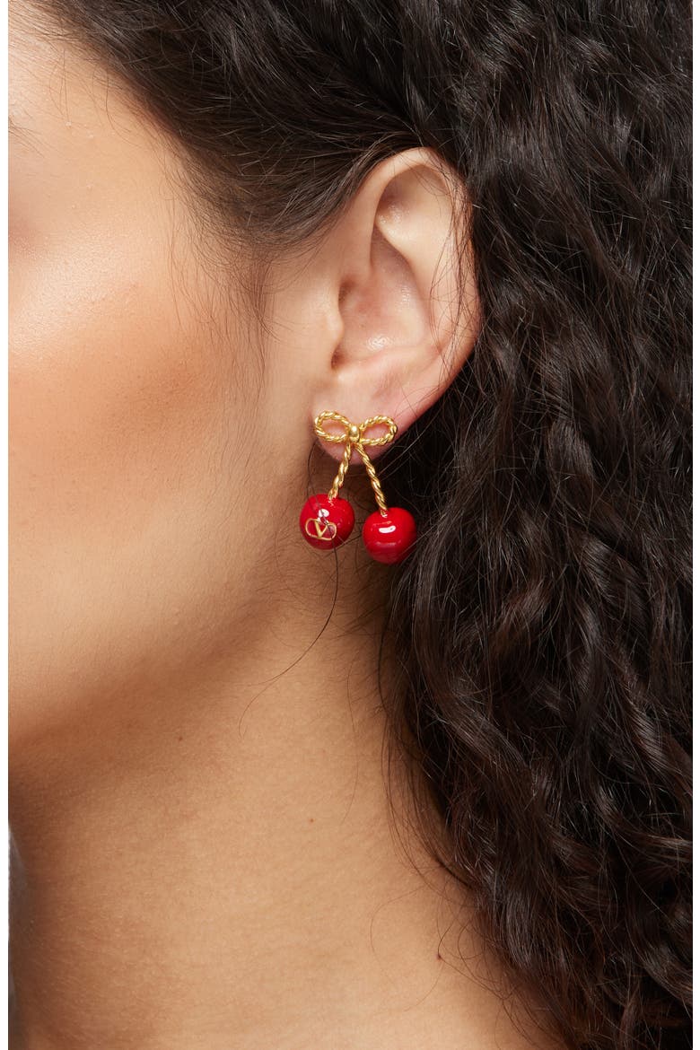 Chez Valentino Cherryfic Drop Earrings, Alternate, color, ANTIQUE BRASS/ ROSSO