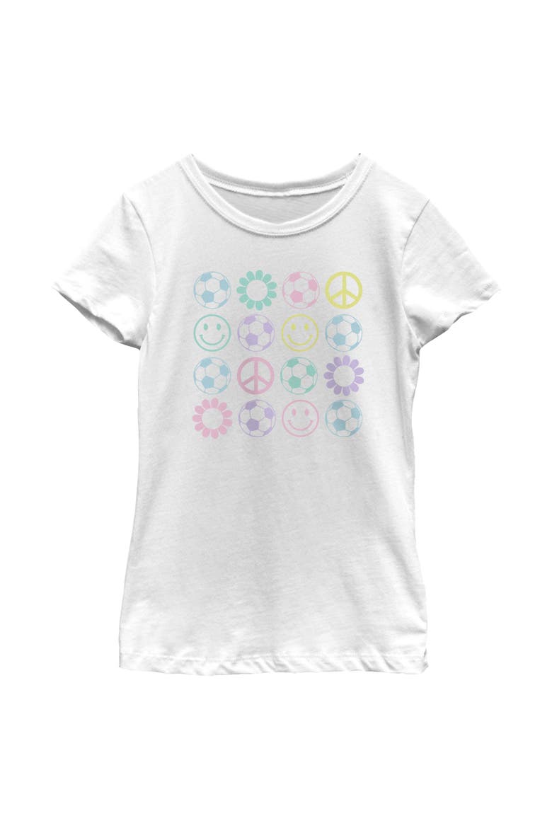 Girl's Lost Gods Soccer and Happiness Icon Grid  Graphic T-Shirt, Main, color, White