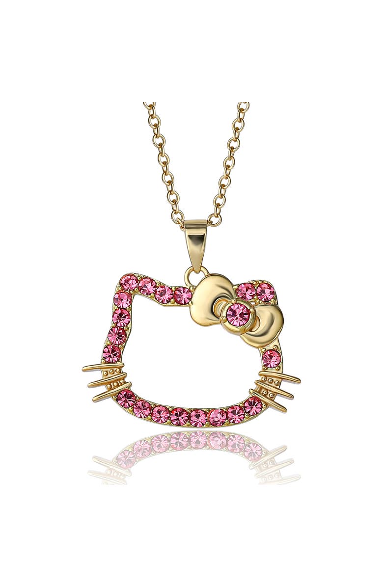 Hello Kitty Pink Outline Crystal Pendant, Main, color, Gold, Pink