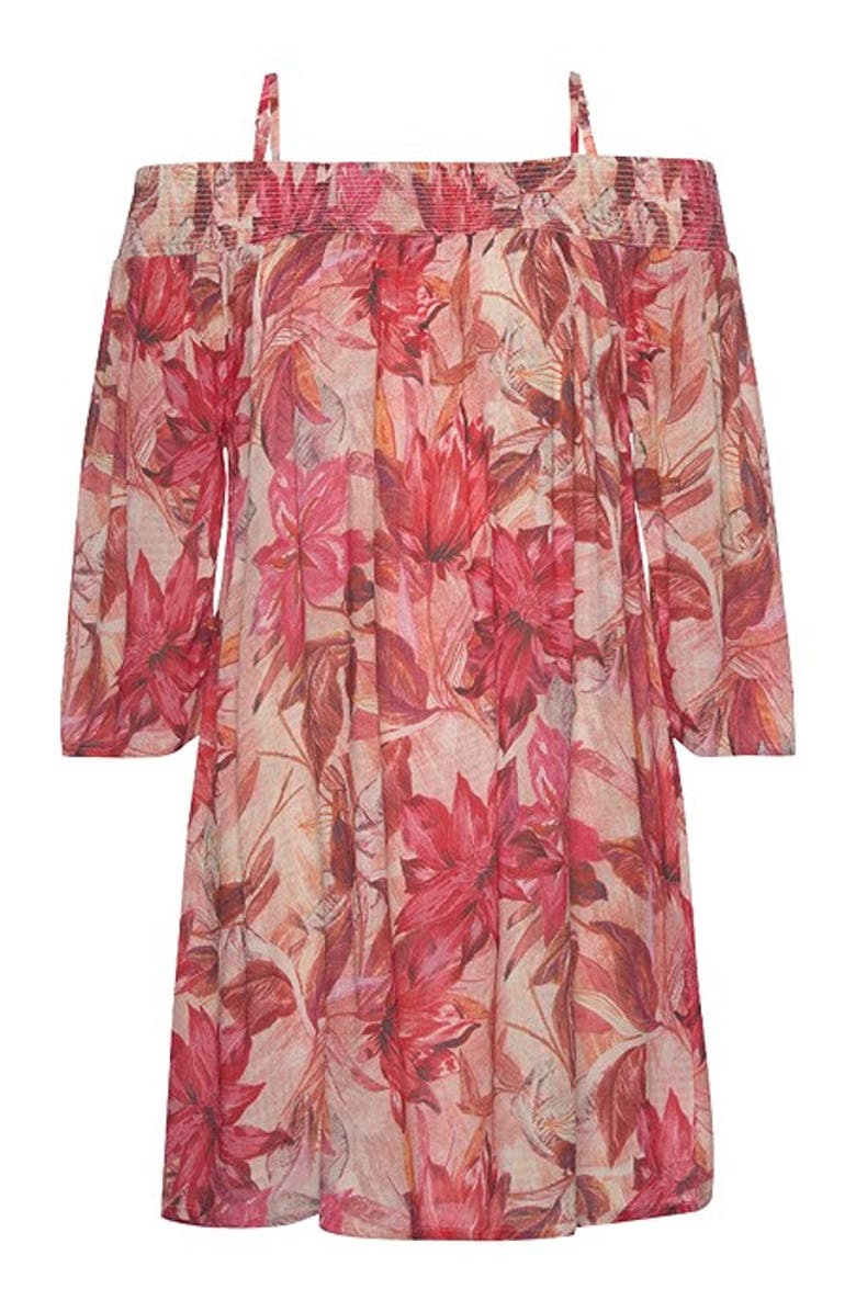 LASCANA Women's Off The Shoulder Patterned Dress, Alternate, color, Red Printed