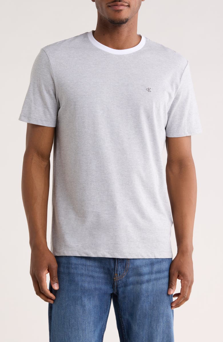 Calvin Klein Classic Fit Heathered Feeder Stripe T-Shirt, Main, color, Bc06 Grey Heather