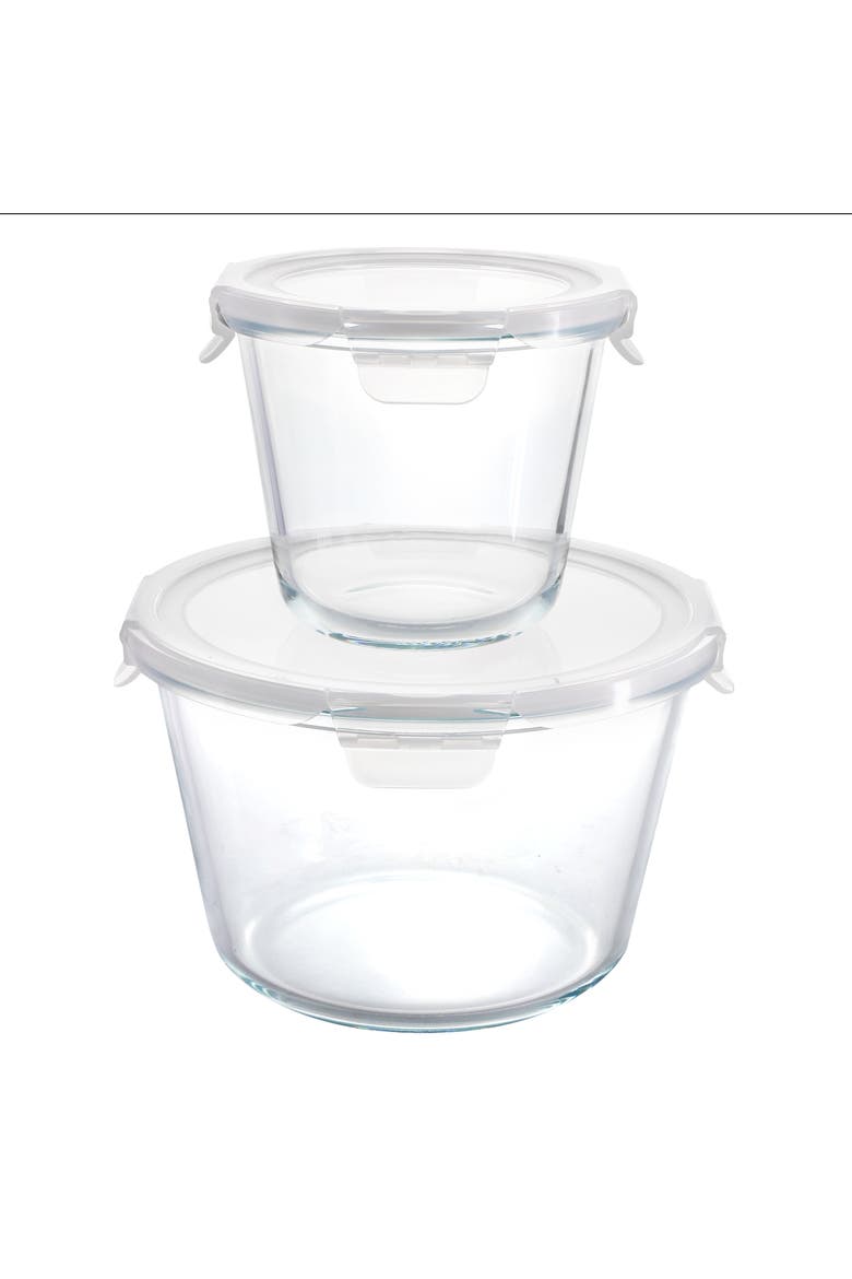 4 Piece Glass Round Storage Container Set Snap Lids, Alternate, color, Clear