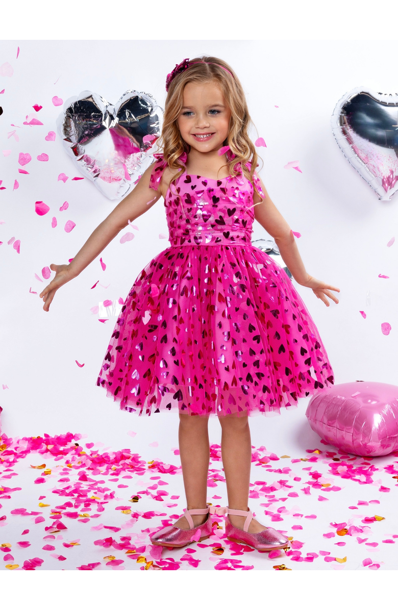 Mia Belle Girls Sweet Sparkle Foil Heart Tulle Dress, Alternate, color, Pink