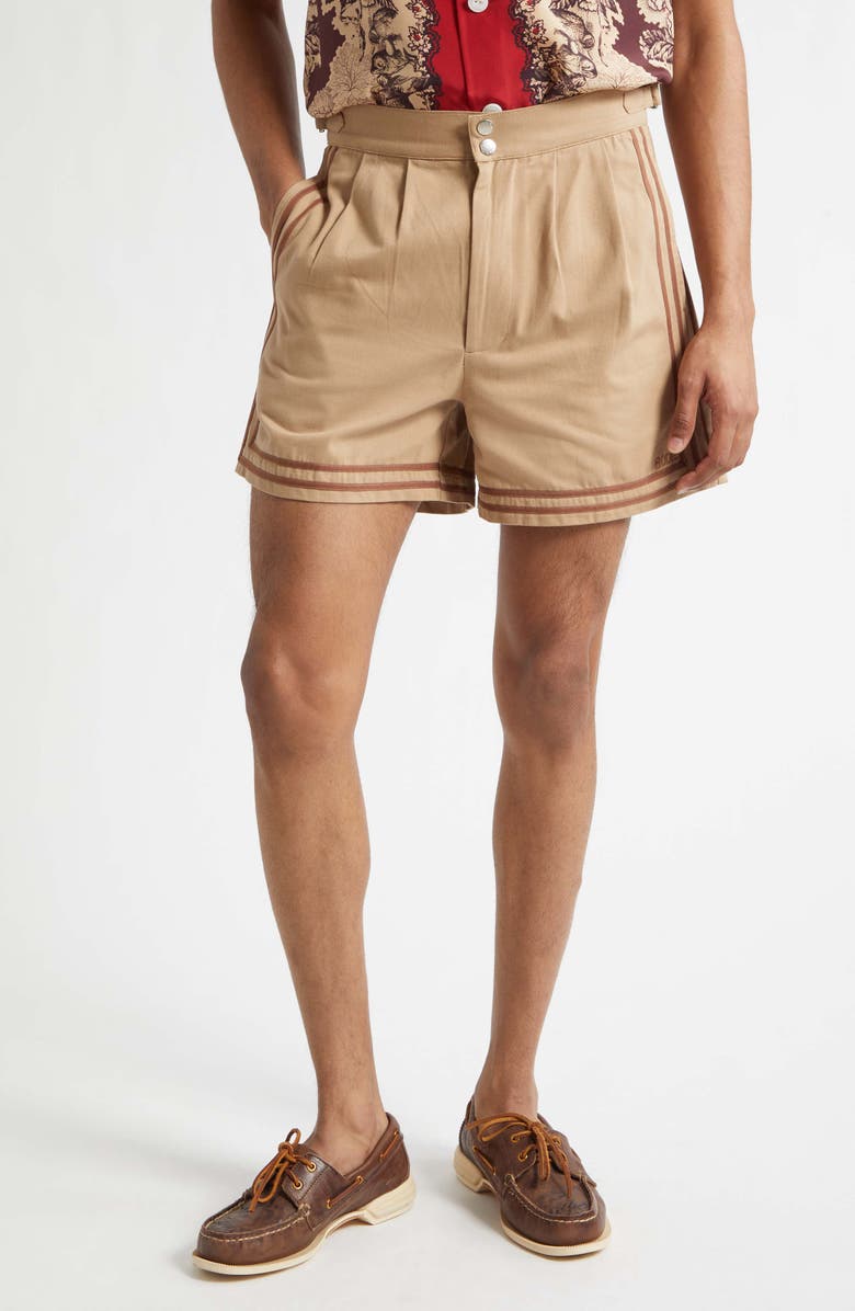 Bode Canteen Cotton Twill Shorts, Main, color, Khaki