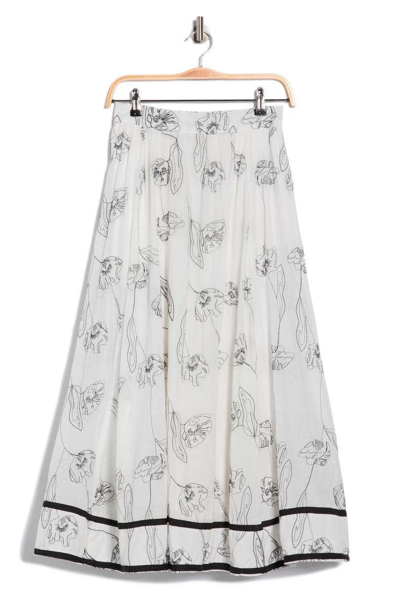 Tulip Embroidered Skirt, Alternate, color, BLACK EMBROIDERY/ WHITE GROUND