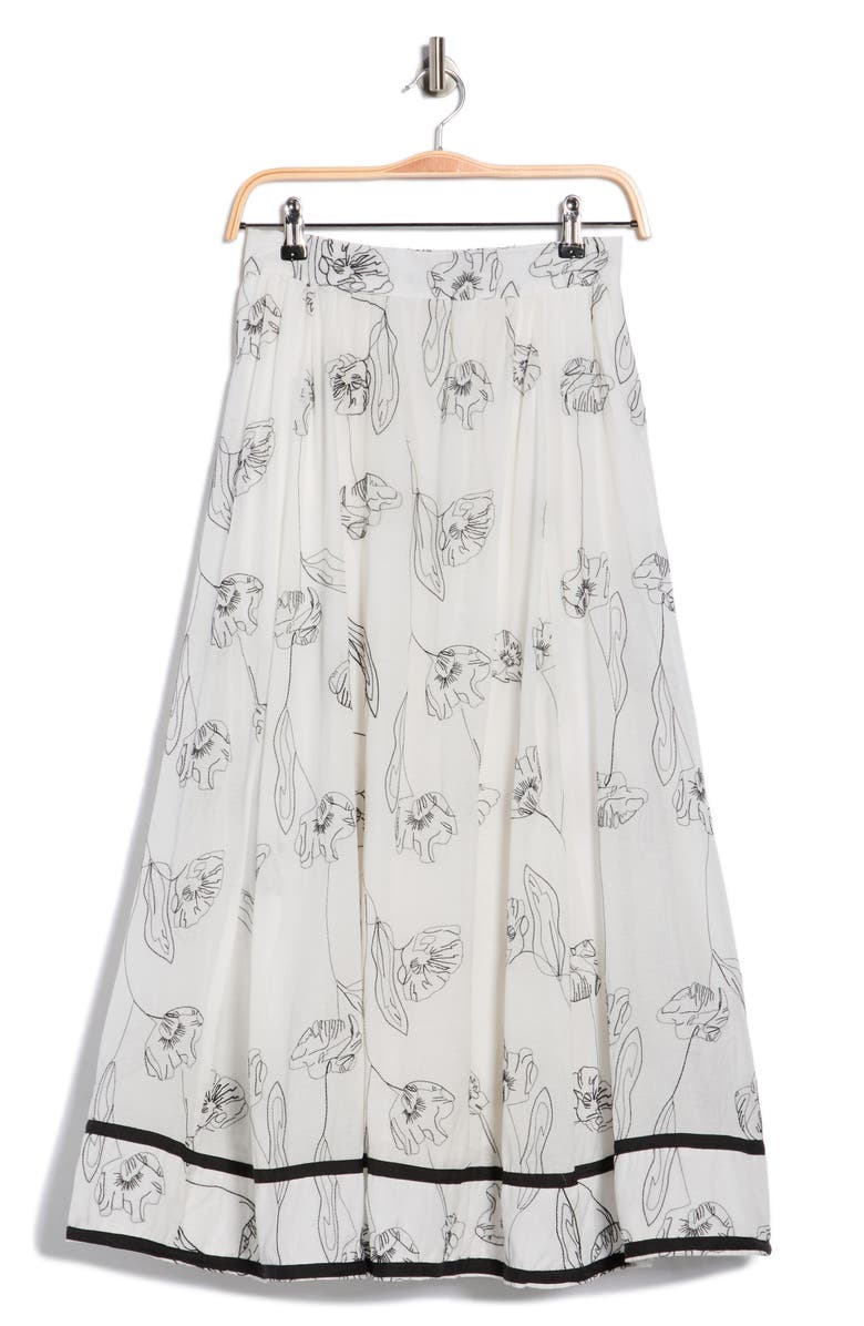 ELIE ELIE TAHARI Tulip Embroidered Skirt, Alternate, color, Black Embroidery/ White Ground