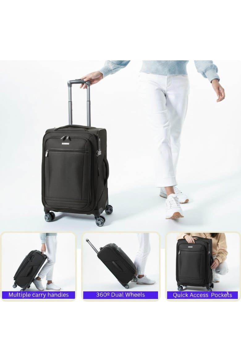 Avalon Softside 20" Carry On Spinner, Alternate, color, Black