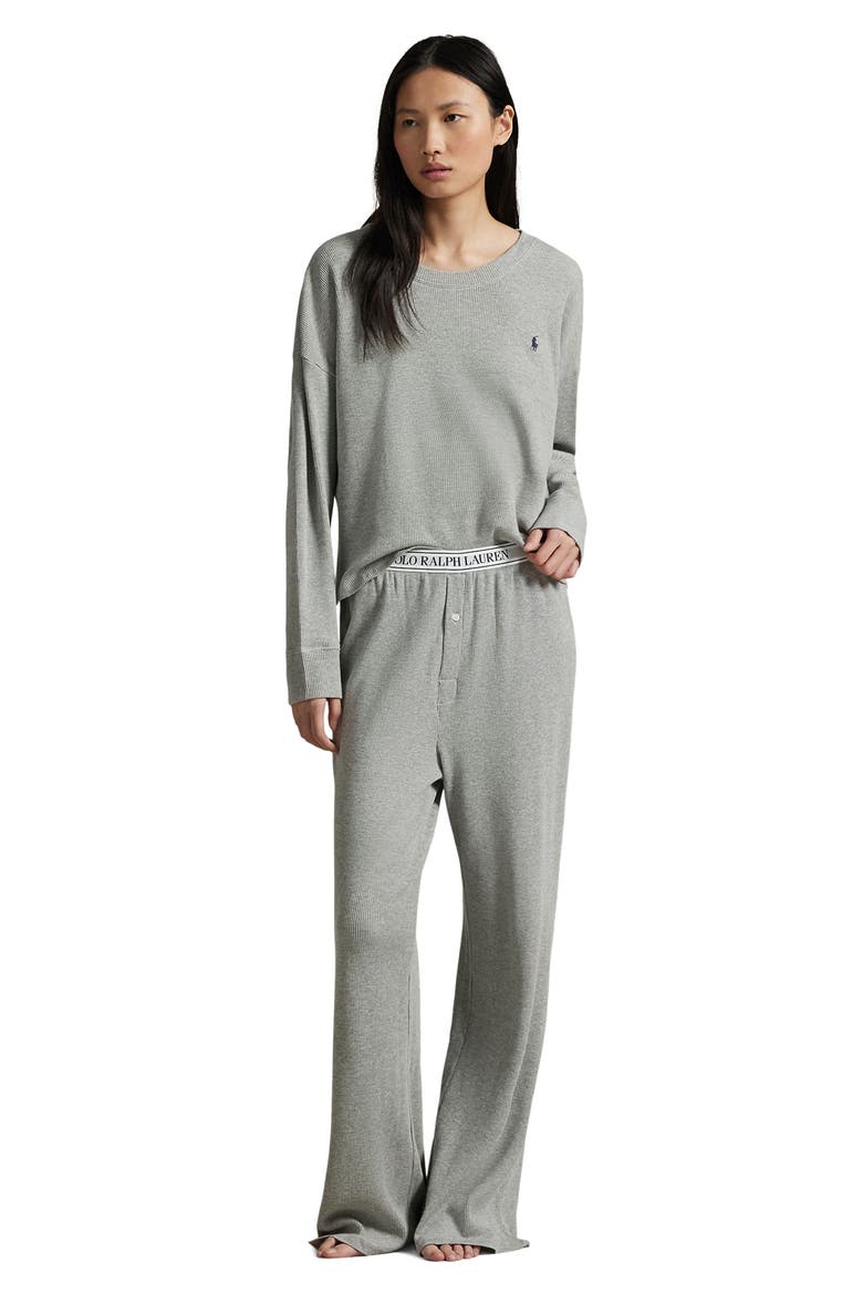 Stretch Cotton Blend Wide Leg Pajamas, Main, color, HEATHER GREY