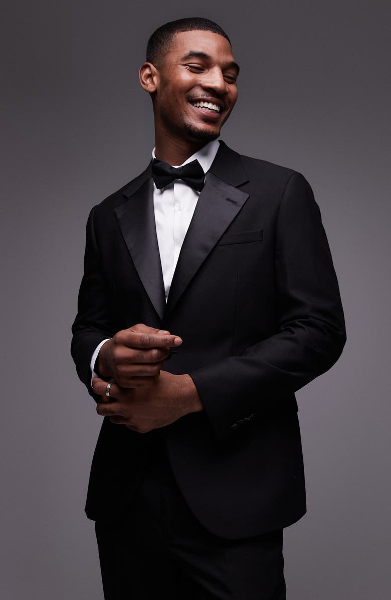 Topman Slim Fit Black Stretch Tuxedo Jacket, Main, color, 