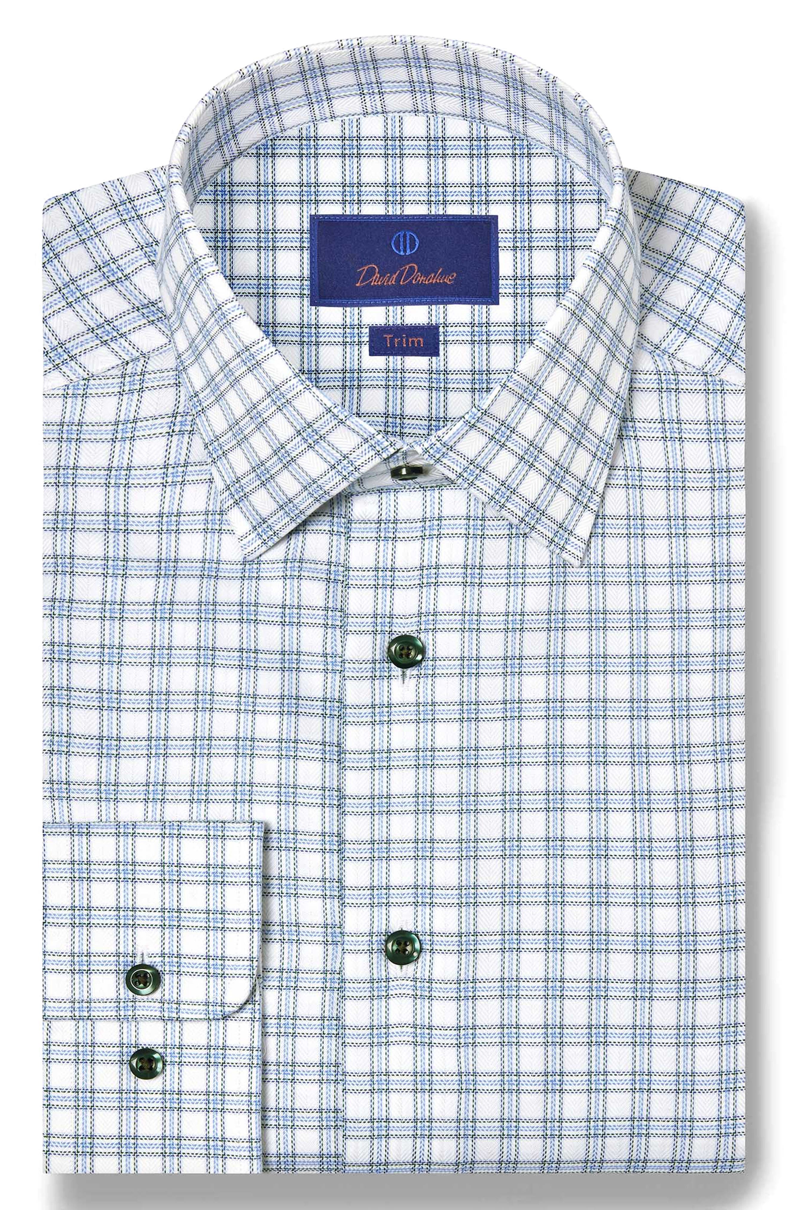 Trim Fit Check Cotton Herringbone Dress Shirt