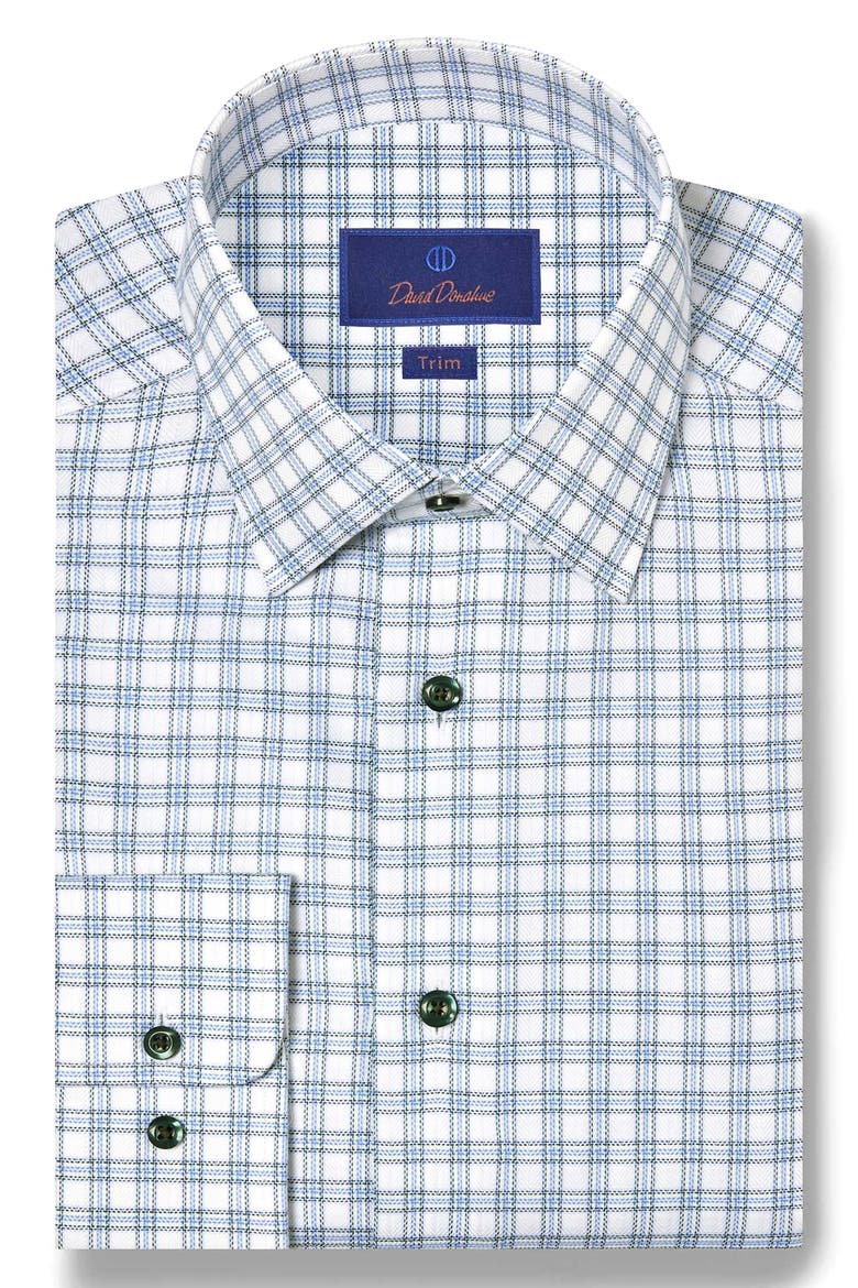 Trim Fit Check Cotton Herringbone Dress Shirt, Main, color, BLUE/ GREEN