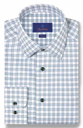 Trim Fit Check Cotton Herringbone Dress Shirt