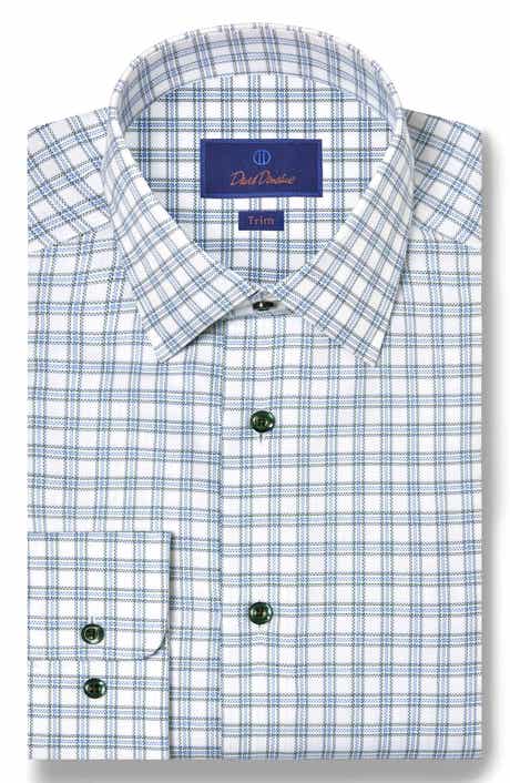 Trim Fit Check Cotton Herringbone Dress Shirt