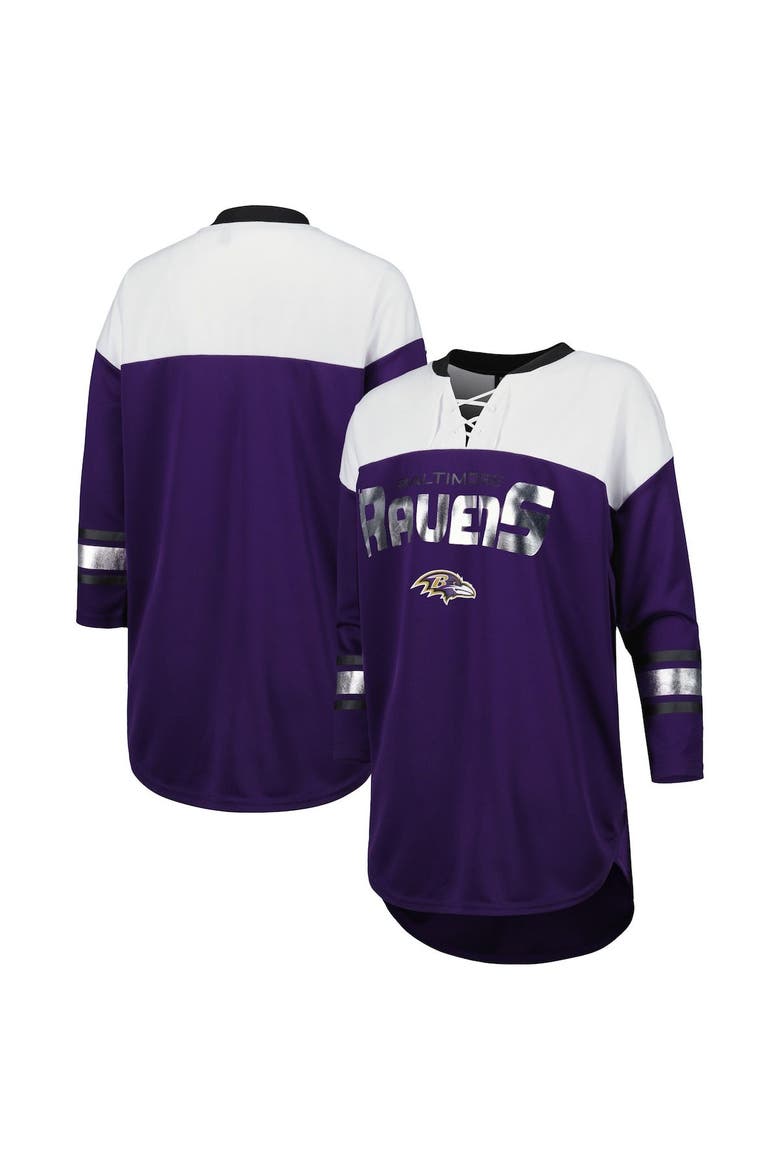 Women's G-III 4Her by Carl Banks Purple/White Baltimore Ravens Double Team 3/4-Sleeve Lace-Up T-Shirt, Main, color, Purple