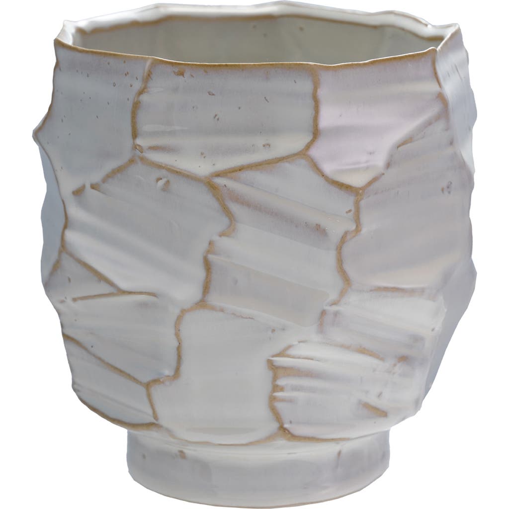 Storied Home Stoneware Planter/vase With Reactive Glaze, Cream Color In White
