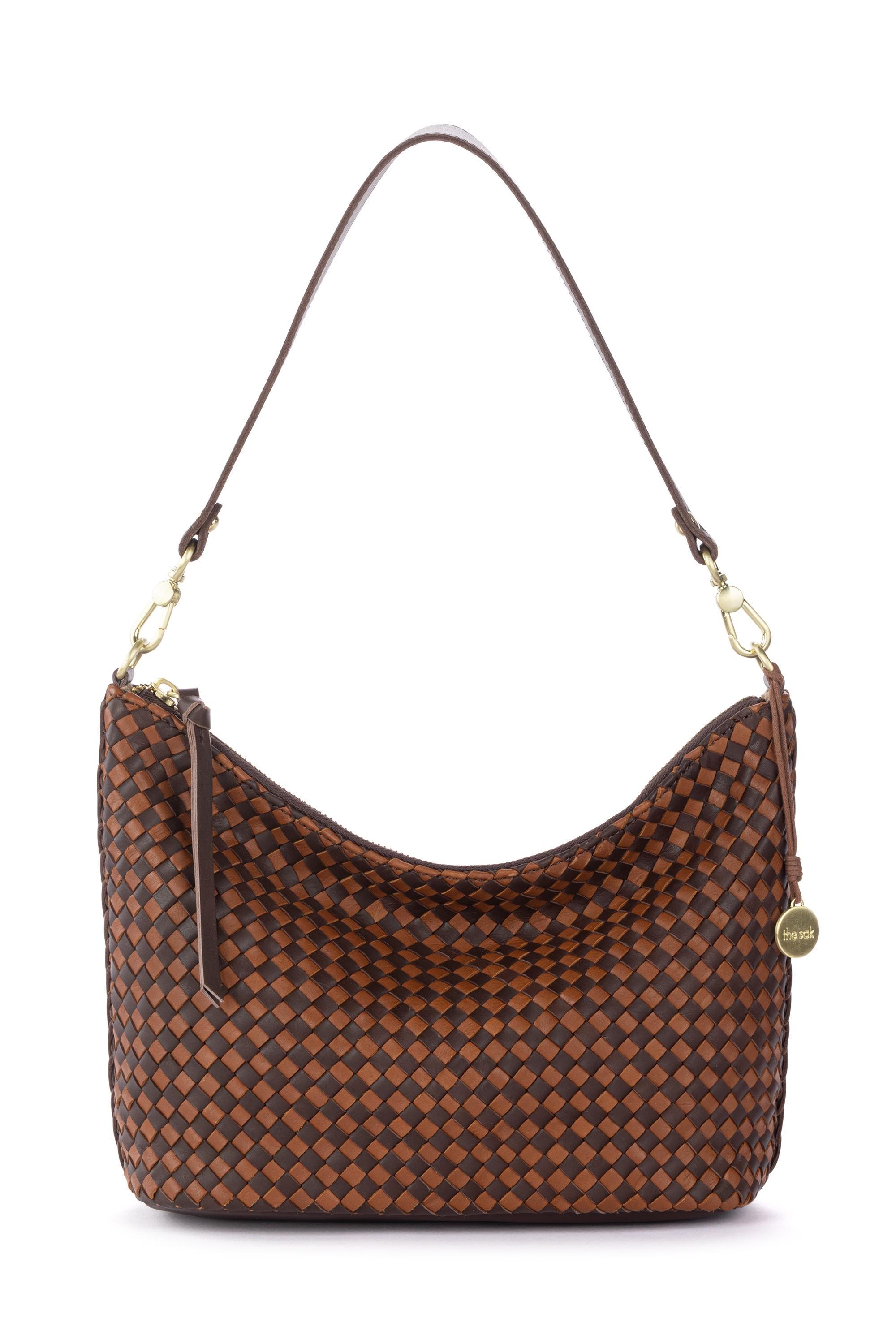 The Sak Juniper Small Hobo Leather Bag, Main, color, Woven Mahogany Cognac