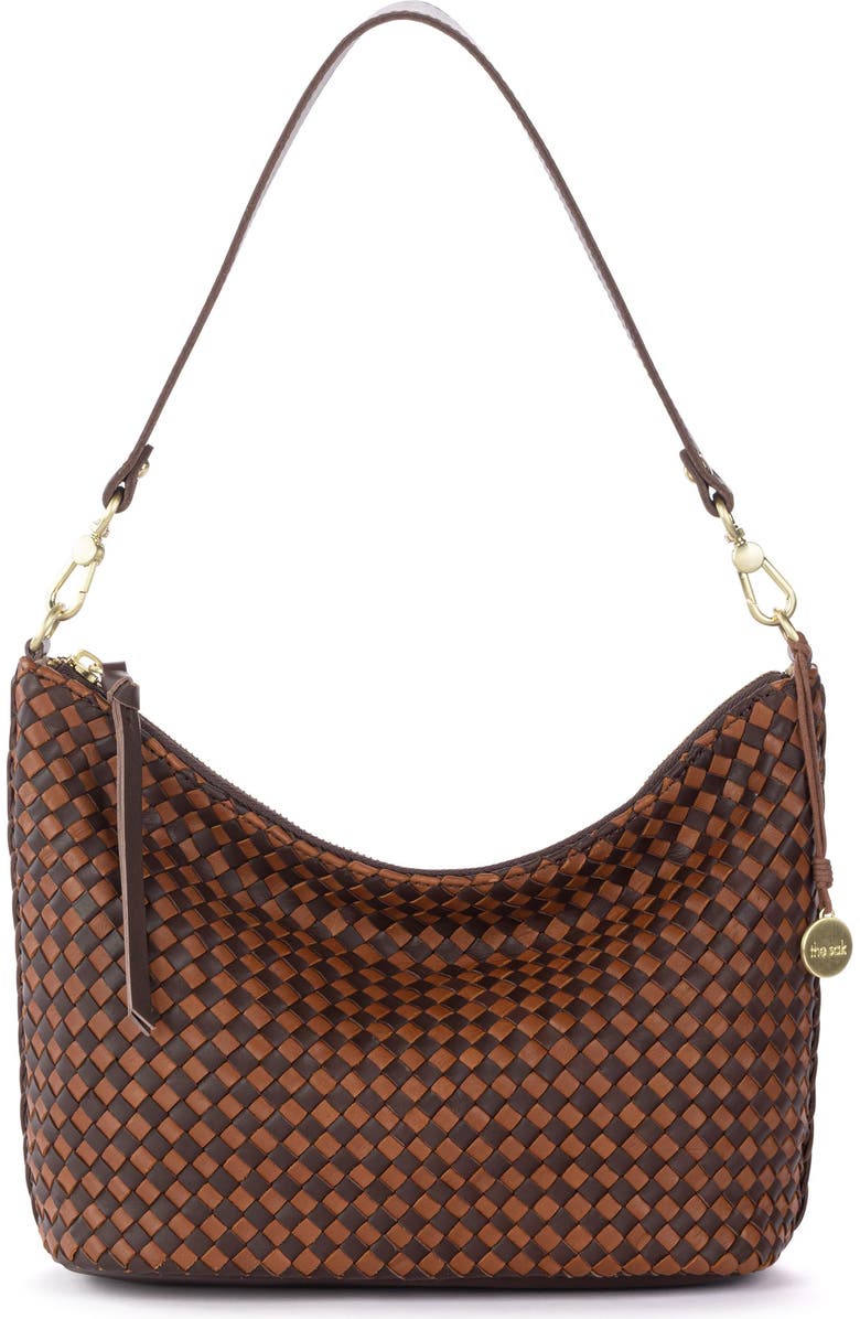 The Sak Juniper Small Hobo Leather Bag, Main, color, Woven Mahogany Cognac