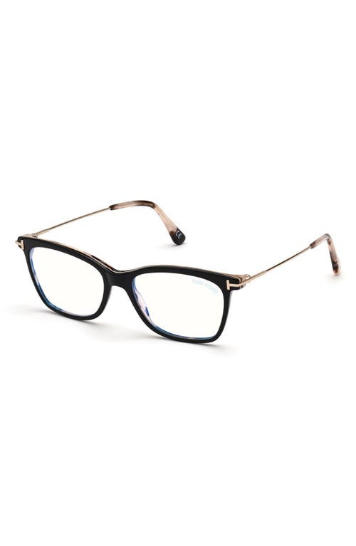 Tom Ford 50mm Square Optical Glasses In Pink Havana/blue Block