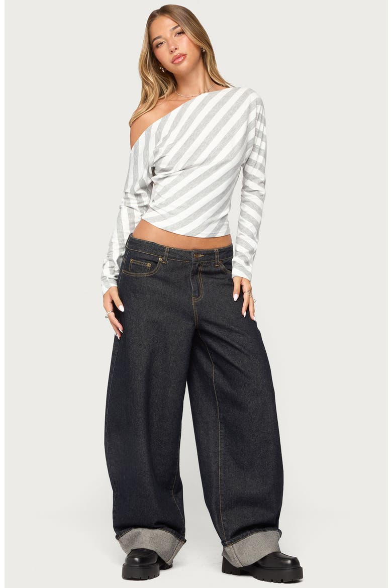 Gaira Striped Off the Shoulder Long Sleeve Top, Alternate, color, GRAY-MELANGE-AND-WHITE