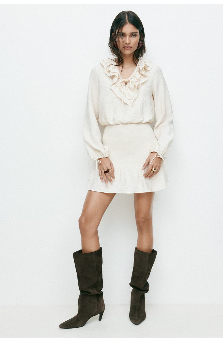 H&M Flounced crêpe dress, Alternate, color, Light Beige