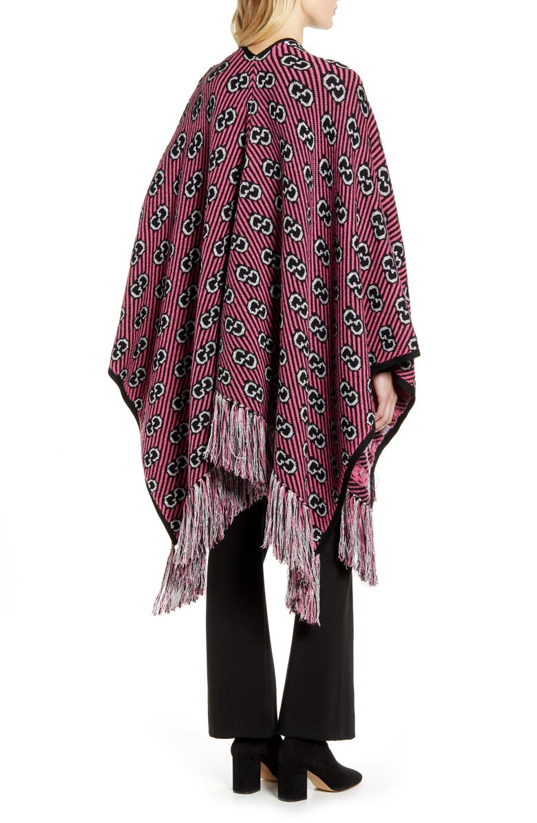 Gucci Double-G Stripe Metallic Jacquard Poncho, Alternate, color,