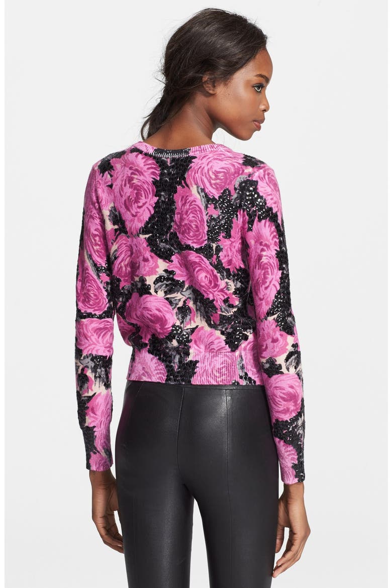 Embellished Floral Print Cardigan, Alternate, color, FUCHSIA MUMS