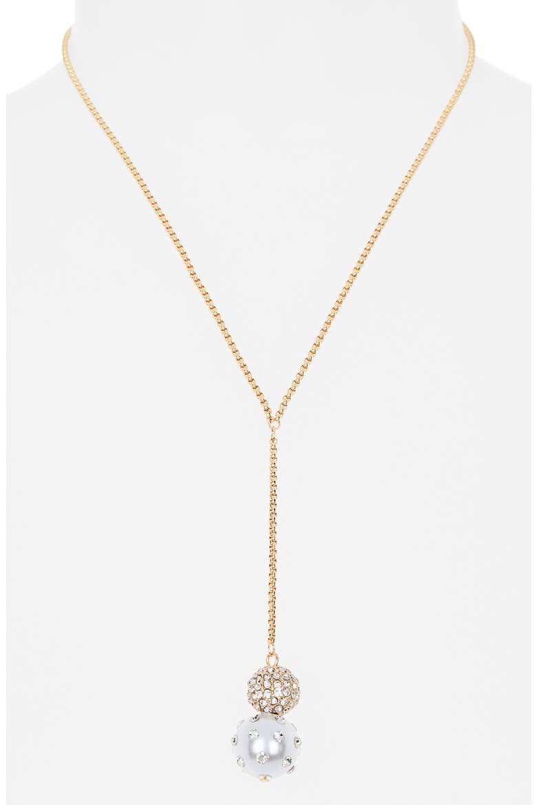 Crystal & Faux Pearl Y-Necklace, Alternate, color, CLEAR- WHITE- GOLD