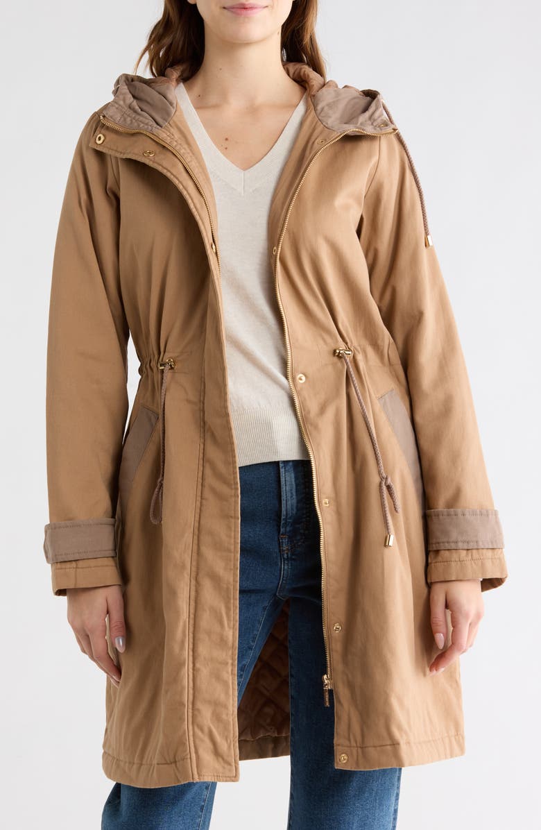 Bernardo Waterproof Hooded Raincoat, Alternate, color, Dark Camel