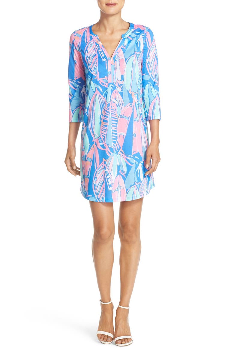 'Ali' Print Pima Cotton Shirtdress, Alternate, color, BAY BLUE OUT TO SEA