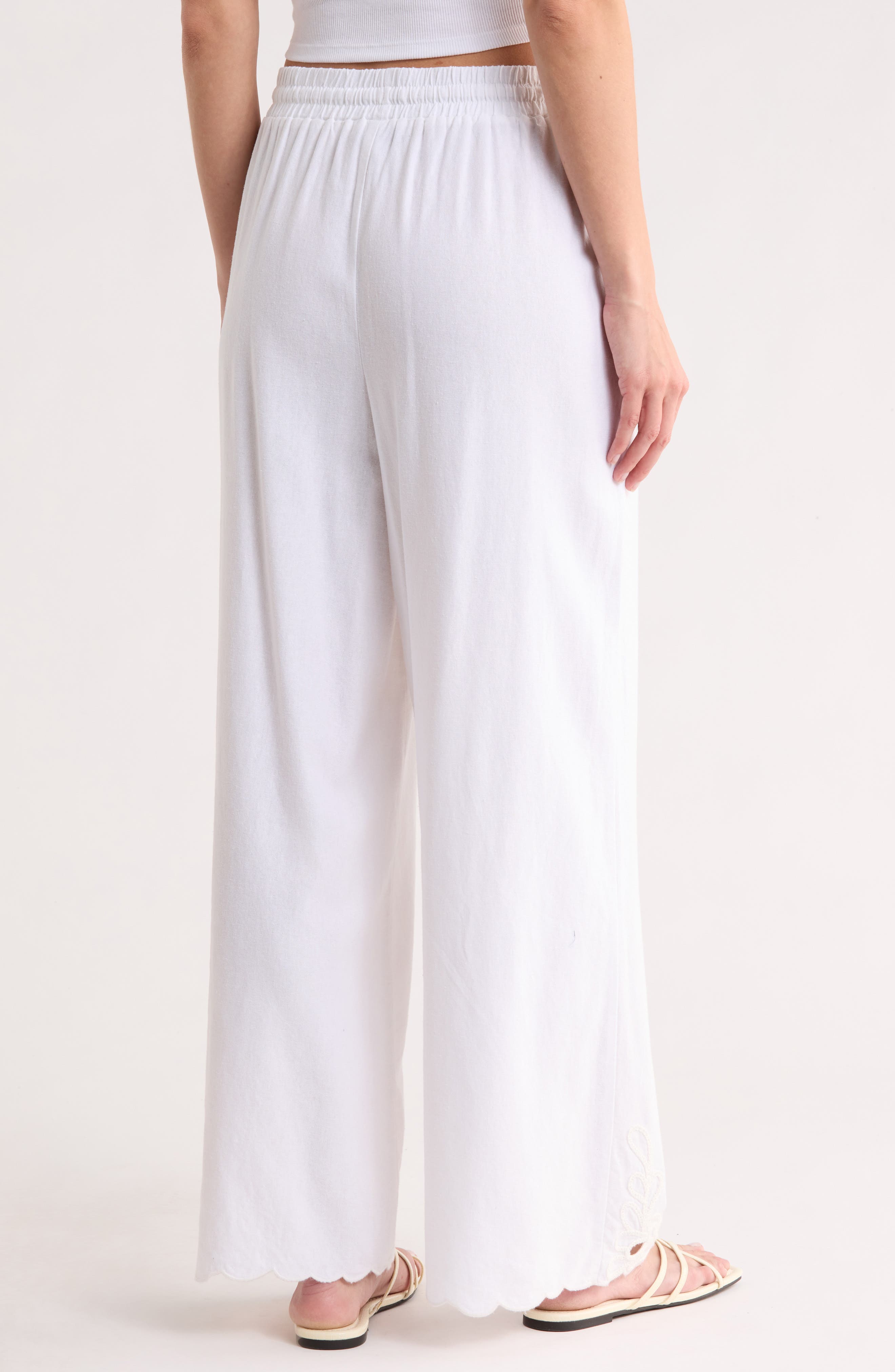 Embroidered Eyelet Hem Wide Leg Pull-On Pants - image 2