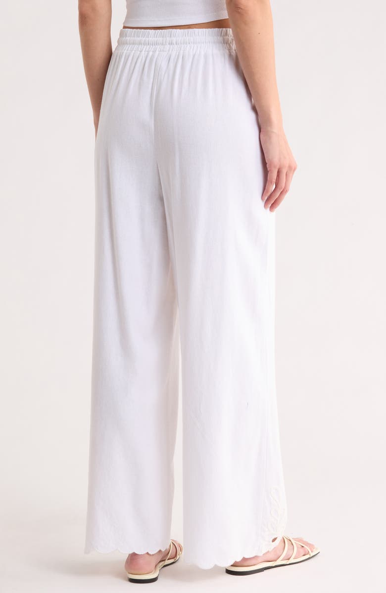 Ellen Tracy Embroidered Eyelet Hem Wide Leg Pull-On Pants, Alternate, color, White