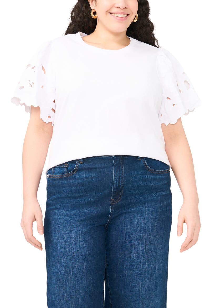 Lace Sleeve Tee, Main, color, ULTRA WHITE