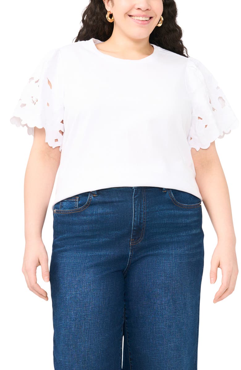Vince Camuto Lace Sleeve Tee, Main, color, Ultra White