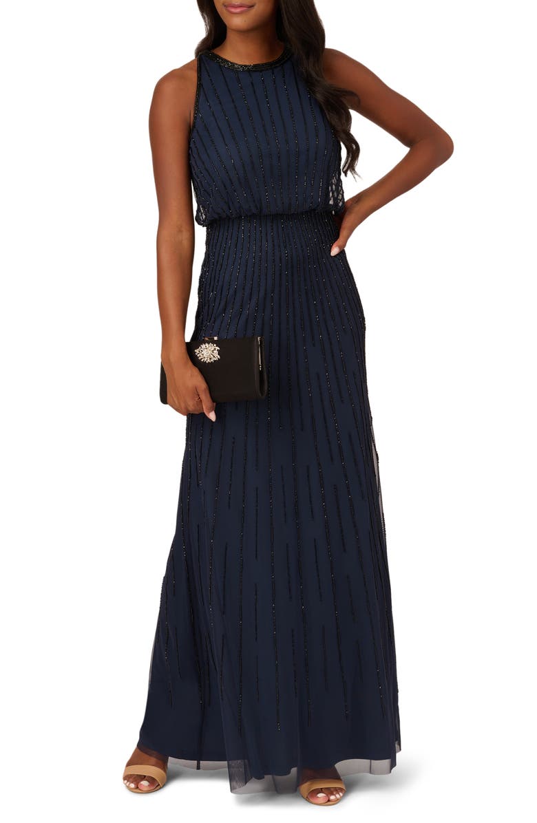 Adrianna Papell Beaded Blouson Mermaid Gown, Main, color, 