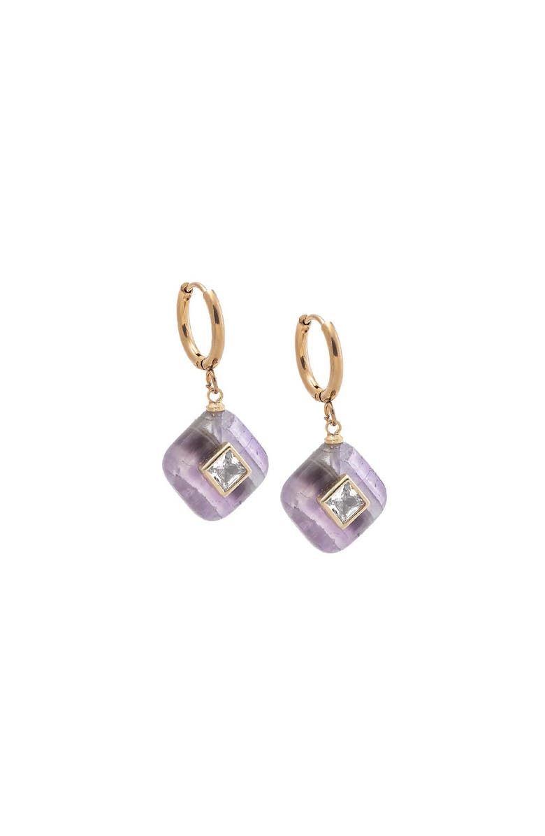 BY ADINA EDEN Square Charm Bezel Drop Huggie Earrings, Main, color, Amethyst
