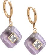 BY ADINA EDEN Square Charm Bezel Drop Huggie Earrings