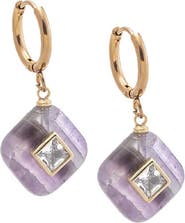 BY ADINA EDEN Square Charm Bezel Drop Huggie Earrings