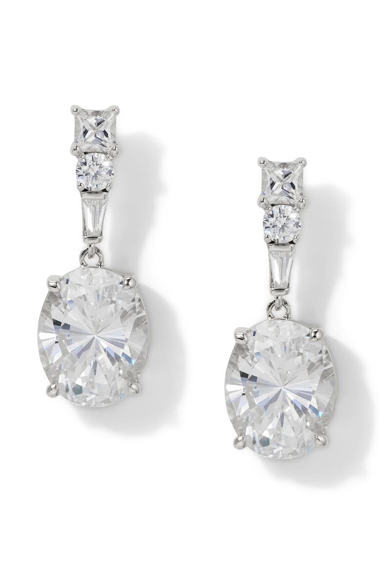Nadri Delphine Oval Cubic Zirconia Drop Earrings, Main, color, Rhodium