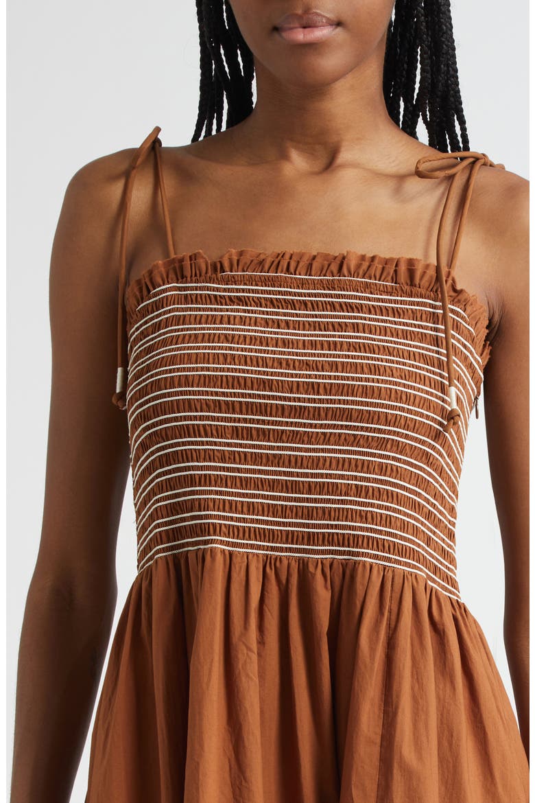 Kaela Smocked Tie Strap Midi Dress, Alternate, color, WHISKY