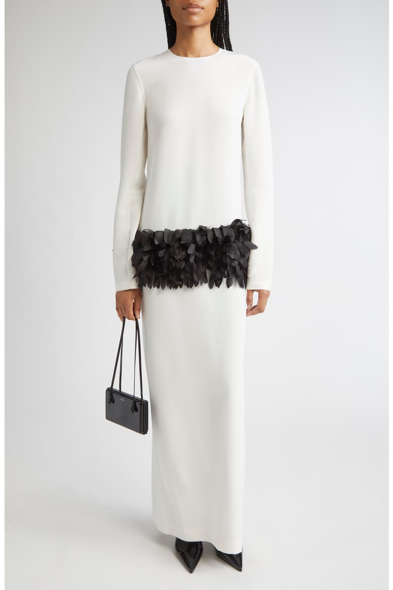 Petal Long Sleeve Wool & Silk Dress, Alternate, color, OFF-WHITE
