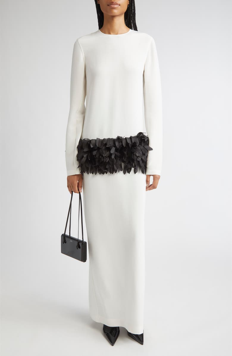 TOTEME Petal Long Sleeve Wool & Silk Dress, Main, color, Off-White