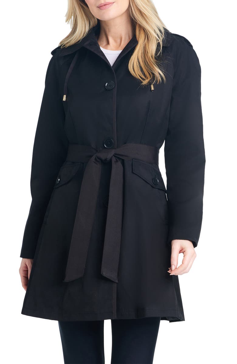 Kate Spade New York fit & flare trench coat with removable hood, Main, color,